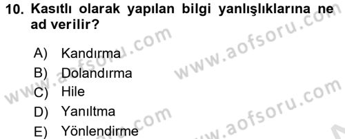 Muhasebe Denetimi Dersi 2017 - 2018 Yılı (Vize) Ara Sınav Soruları 10. Soru