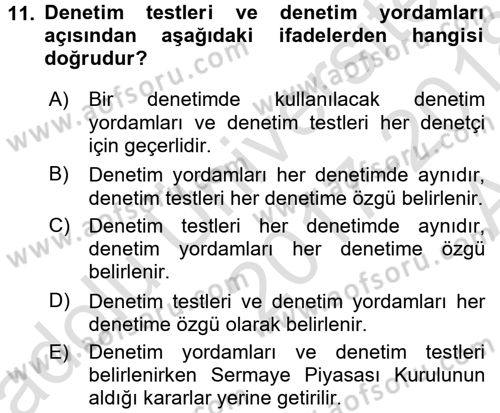 Muhasebe Denetimi Dersi 2017 - 2018 Yılı (Vize) Ara Sınav Soruları 11. Soru