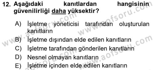 Muhasebe Denetimi Dersi 2017 - 2018 Yılı (Vize) Ara Sınav Soruları 12. Soru