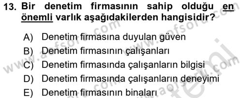 Muhasebe Denetimi Dersi 2017 - 2018 Yılı (Vize) Ara Sınav Soruları 13. Soru