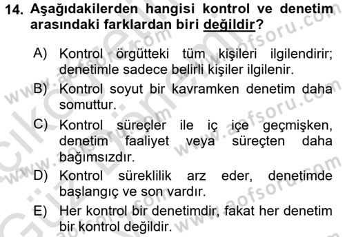 Muhasebe Denetimi Dersi 2017 - 2018 Yılı (Vize) Ara Sınav Soruları 14. Soru