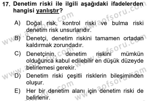 Muhasebe Denetimi Dersi 2017 - 2018 Yılı (Vize) Ara Sınav Soruları 17. Soru