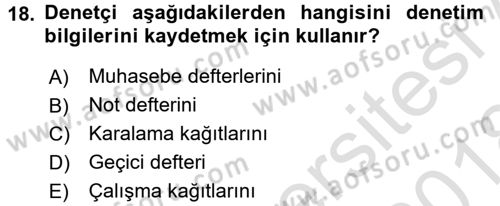 Muhasebe Denetimi Dersi 2017 - 2018 Yılı (Vize) Ara Sınav Soruları 18. Soru