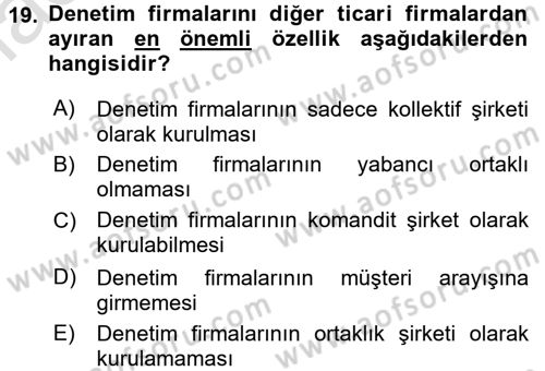 Muhasebe Denetimi Dersi 2017 - 2018 Yılı (Vize) Ara Sınav Soruları 19. Soru