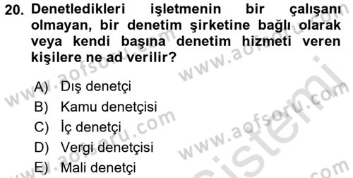Muhasebe Denetimi Dersi 2017 - 2018 Yılı (Vize) Ara Sınav Soruları 20. Soru
