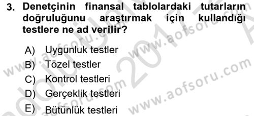 Muhasebe Denetimi Dersi 2017 - 2018 Yılı (Vize) Ara Sınav Soruları 3. Soru