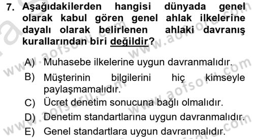 Muhasebe Denetimi Dersi 2017 - 2018 Yılı (Vize) Ara Sınav Soruları 7. Soru