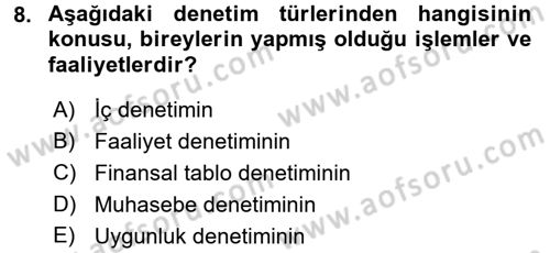 Muhasebe Denetimi Dersi 2017 - 2018 Yılı (Vize) Ara Sınav Soruları 8. Soru