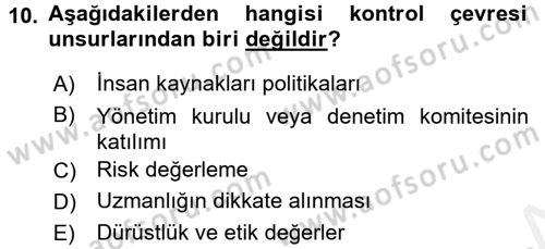 Muhasebe Denetimi Dersi 2017 - 2018 Yılı (Final) Dönem Sonu Sınav Soruları 10. Soru