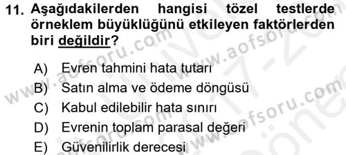 Muhasebe Denetimi Dersi 2017 - 2018 Yılı (Final) Dönem Sonu Sınav Soruları 11. Soru