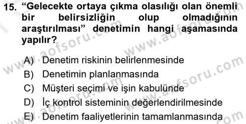 Muhasebe Denetimi Dersi 2017 - 2018 Yılı (Final) Dönem Sonu Sınav Soruları 15. Soru