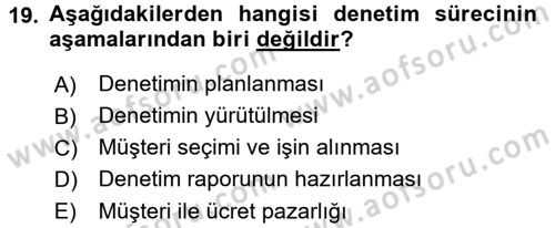 Muhasebe Denetimi Dersi 2017 - 2018 Yılı (Final) Dönem Sonu Sınav Soruları 19. Soru