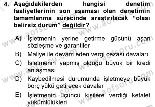 Muhasebe Denetimi Dersi 2017 - 2018 Yılı (Final) Dönem Sonu Sınav Soruları 4. Soru