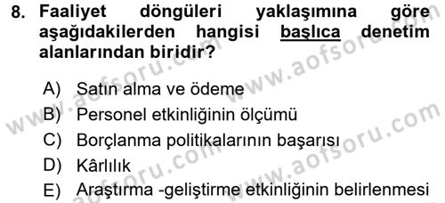 Muhasebe Denetimi Dersi 2017 - 2018 Yılı (Final) Dönem Sonu Sınav Soruları 8. Soru