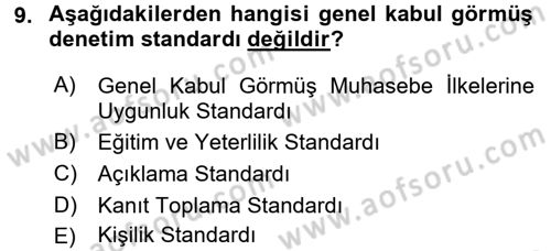 Muhasebe Denetimi Dersi 2017 - 2018 Yılı (Final) Dönem Sonu Sınav Soruları 9. Soru