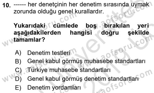 Muhasebe Denetimi Dersi 2018 - 2019 Yılı 3 Ders Sınav Soruları 10. Soru