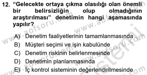 Muhasebe Denetimi Dersi 2018 - 2019 Yılı 3 Ders Sınav Soruları 12. Soru