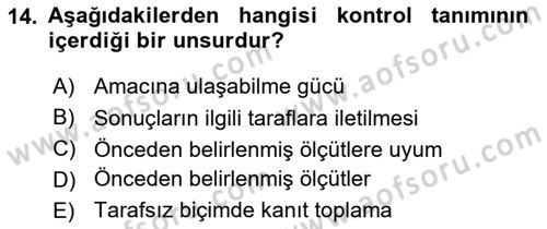 Muhasebe Denetimi Dersi 2018 - 2019 Yılı 3 Ders Sınav Soruları 14. Soru