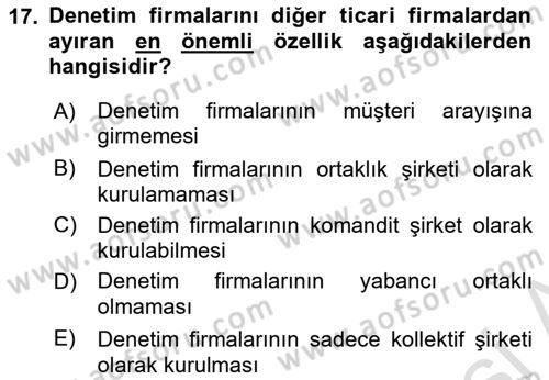 Muhasebe Denetimi Dersi 2018 - 2019 Yılı 3 Ders Sınav Soruları 17. Soru