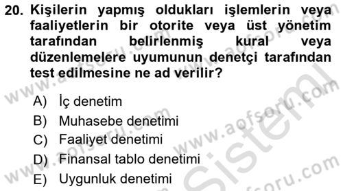 Muhasebe Denetimi Dersi 2018 - 2019 Yılı 3 Ders Sınav Soruları 20. Soru