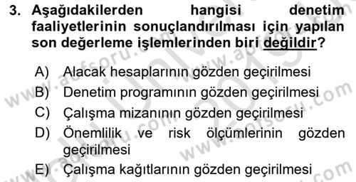 Muhasebe Denetimi Dersi 2018 - 2019 Yılı 3 Ders Sınav Soruları 3. Soru