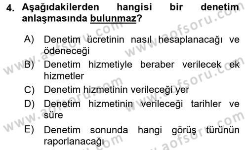 Muhasebe Denetimi Dersi 2018 - 2019 Yılı 3 Ders Sınav Soruları 4. Soru