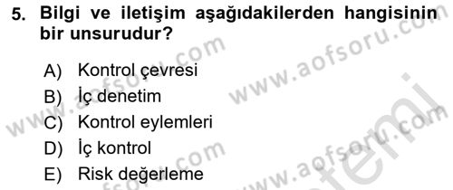 Muhasebe Denetimi Dersi 2018 - 2019 Yılı 3 Ders Sınav Soruları 5. Soru