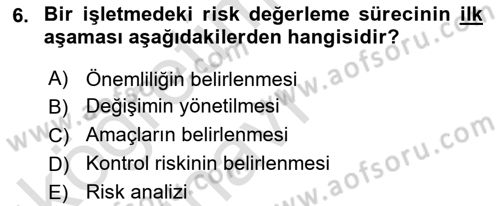 Muhasebe Denetimi Dersi 2018 - 2019 Yılı 3 Ders Sınav Soruları 6. Soru