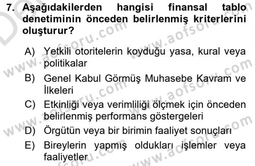 Muhasebe Denetimi Dersi 2018 - 2019 Yılı 3 Ders Sınav Soruları 7. Soru