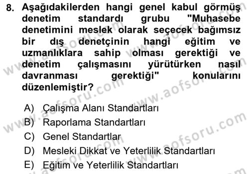 Muhasebe Denetimi Dersi 2018 - 2019 Yılı 3 Ders Sınav Soruları 8. Soru