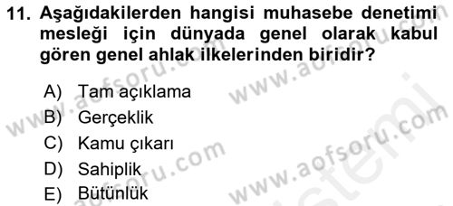 Muhasebe Denetimi Dersi 2018 - 2019 Yılı (Vize) Ara Sınav Soruları 11. Soru