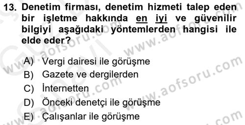 Muhasebe Denetimi Dersi 2018 - 2019 Yılı (Vize) Ara Sınav Soruları 13. Soru