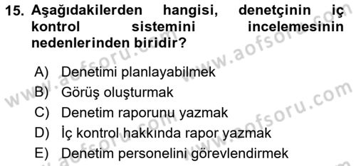 Muhasebe Denetimi Dersi 2018 - 2019 Yılı (Vize) Ara Sınav Soruları 15. Soru