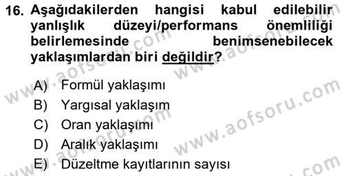 Muhasebe Denetimi Dersi 2018 - 2019 Yılı (Vize) Ara Sınav Soruları 16. Soru