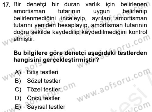Muhasebe Denetimi Dersi 2018 - 2019 Yılı (Vize) Ara Sınav Soruları 17. Soru