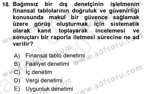 Muhasebe Denetimi Dersi 2018 - 2019 Yılı (Vize) Ara Sınav Soruları 18. Soru