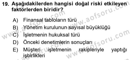 Muhasebe Denetimi Dersi 2018 - 2019 Yılı (Vize) Ara Sınav Soruları 19. Soru