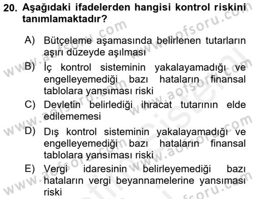 Muhasebe Denetimi Dersi 2018 - 2019 Yılı (Vize) Ara Sınav Soruları 20. Soru