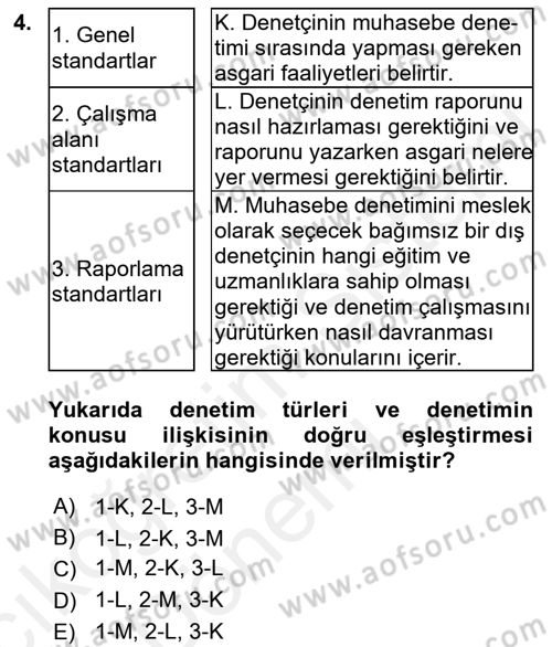 Muhasebe Denetimi Dersi 2018 - 2019 Yılı (Vize) Ara Sınav Soruları 4. Soru