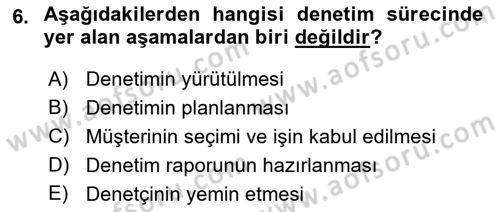 Muhasebe Denetimi Dersi 2018 - 2019 Yılı (Vize) Ara Sınav Soruları 6. Soru