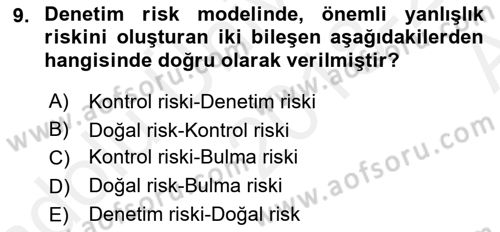 Muhasebe Denetimi Dersi 2018 - 2019 Yılı (Vize) Ara Sınav Soruları 9. Soru