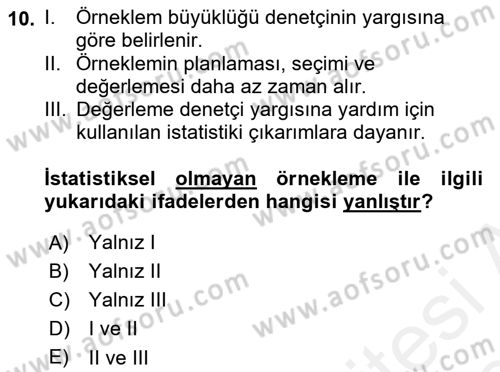 Muhasebe Denetimi Dersi 2018 - 2019 Yılı (Final) Dönem Sonu Sınav Soruları 10. Soru
