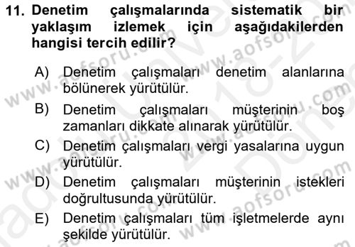 Muhasebe Denetimi Dersi 2018 - 2019 Yılı (Final) Dönem Sonu Sınav Soruları 11. Soru