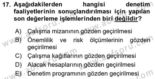 Muhasebe Denetimi Dersi 2018 - 2019 Yılı (Final) Dönem Sonu Sınav Soruları 17. Soru