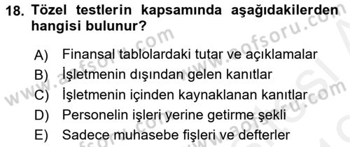 Muhasebe Denetimi Dersi 2018 - 2019 Yılı (Final) Dönem Sonu Sınav Soruları 18. Soru