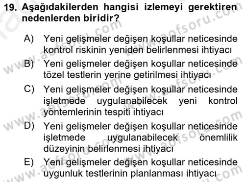 Muhasebe Denetimi Dersi 2018 - 2019 Yılı (Final) Dönem Sonu Sınav Soruları 19. Soru