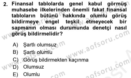Muhasebe Denetimi Dersi 2018 - 2019 Yılı (Final) Dönem Sonu Sınav Soruları 2. Soru
