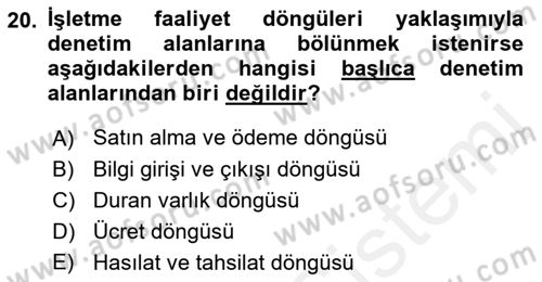 Muhasebe Denetimi Dersi 2018 - 2019 Yılı (Final) Dönem Sonu Sınav Soruları 20. Soru