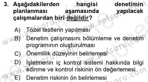 Muhasebe Denetimi Dersi 2018 - 2019 Yılı (Final) Dönem Sonu Sınav Soruları 3. Soru