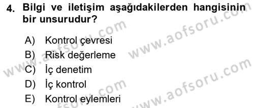 Muhasebe Denetimi Dersi 2018 - 2019 Yılı (Final) Dönem Sonu Sınav Soruları 4. Soru